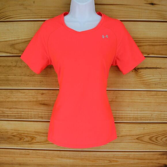 Under Armour Heatgear Activewear Short Sleeve Shirt Womens Sz M Neon Pink Fitted - Picture 1 of 7